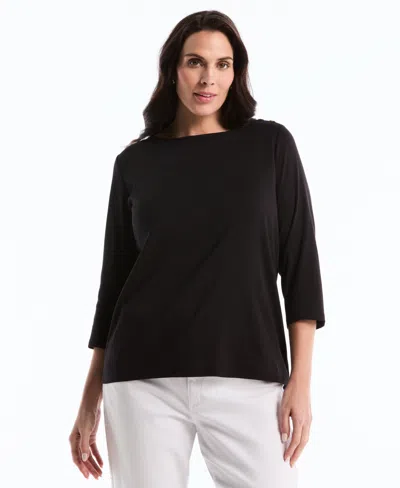 Rafaella Plus Size Boat Neck Pull-on Top In Black