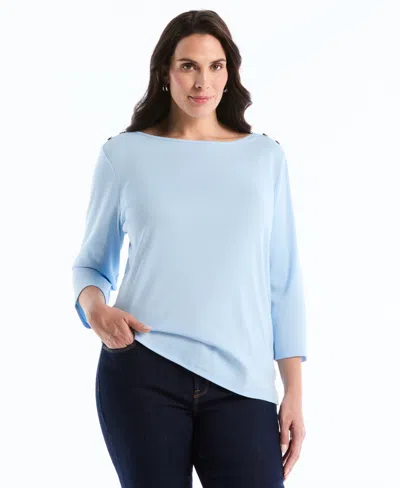 Rafaella Plus Size Boat Neck Pull-on Top In Blue