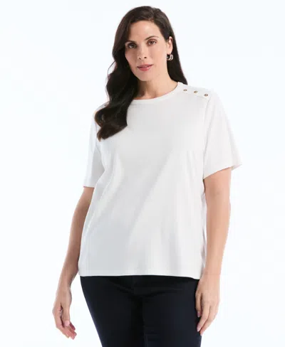 Rafaella Plus Size Button Detail Short-sleeve Top In White