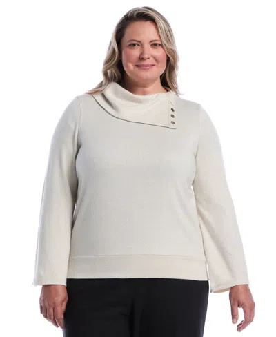 Rafaella Plus Size Cowl Neck Bell Sleeve Metallic Top In Neutral