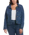 Rafaella Plus Size Cropped Oversized Denim Jacket In Coastal
