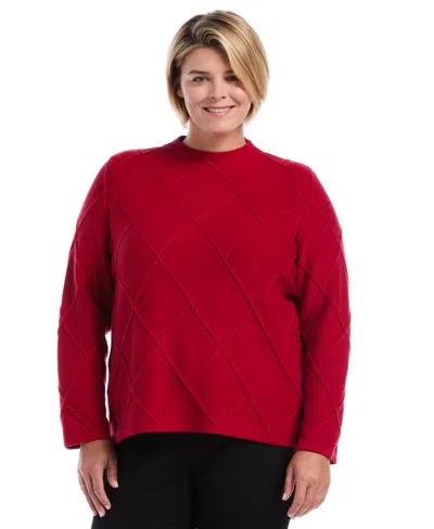 Rafaella Plus Size Diamond Stitch Mock Long-sleeve Sweater In Black