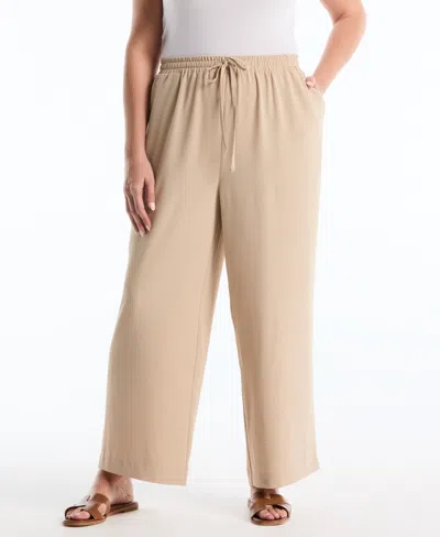 Rafaella Plus Size Drawstring Wide-leg Pants In Brown