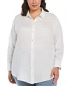 Rafaella Plus Size Easy Linen Long Sleeve Button-down Shirt In White