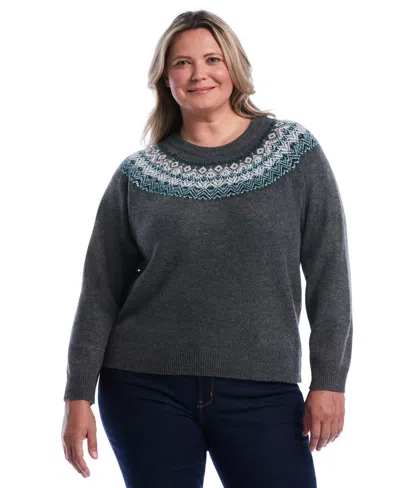 Rafaella Plus Size Fair Isle Long-sleeve Crewneck Sweater In Gray