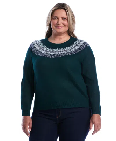 Rafaella Plus Size Fair Isle Long-sleeve Crewneck Sweater In Green
