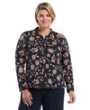 Rafaella Plus Size Floral Long-sleeve Button-up Blouse In Multi