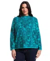 Rafaella Plus Size Floral Paisley Print Long Sleeve Sweater In Blue
