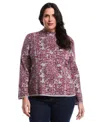 Rafaella Plus Size Floral Paisley Print Long Sleeve Sweater In Purple