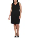 Rafaella Plus Size Gabardine V-neck Sleeveless Sheath Dress In Black