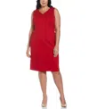 Rafaella Plus Size Gabardine V-neck Sleeveless Sheath Dress In Ruby