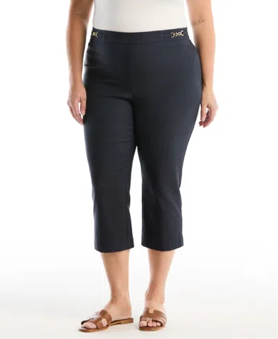 Rafaella Plus Size Horse Bit Pull On Capri In Blue