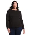 Rafaella Plus Size Laced Crew Neck Long Sleeve Top In Black