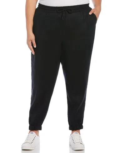 Rafaella Plus Size Linen Drawstring Jogger Pants In Black