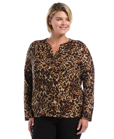 Rafaella Plus Size Long Sleeve Leopard Print Top In Animal Print
