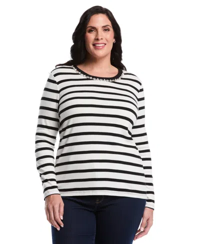 Rafaella Plus Size Long Sleeve Top In White