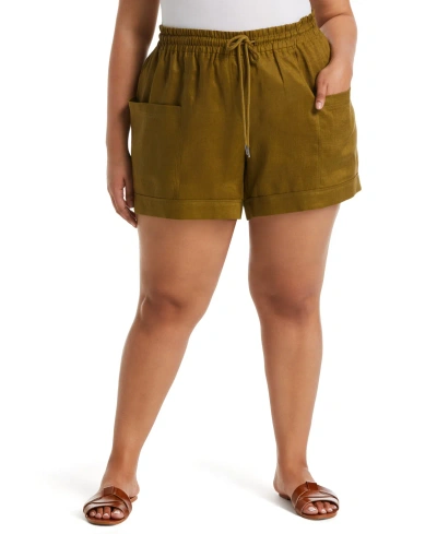 Rafaella Plus Size Modern Fit Seamed Linen Shorts In Olive Drap