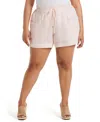 Rafaella Plus Size Modern Fit Seamed Linen Shorts In Peach Melba
