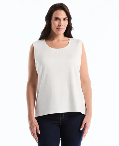 Rafaella Plus Size Ottoman Knit Sleeveless Crewneck Top In White