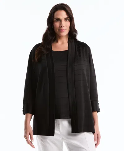 Rafaella Plus Size Ottoman Open Front Knit Cardigan Sweater In Black