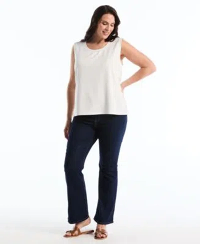 Rafaella Plus Size Ottoman Open Front Knit Cardigan Sweater Sleeveless Crewneck Top In White