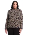 Rafaella Plus Size Paisley Print Mock Neck Long Sleeve Sweater In Black