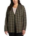 Rafaella Plus Size Plaid Jacquard Flyaway Cardigan Sweater In Black