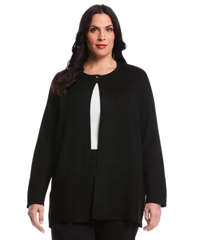 Rafaella Plus Size Plus Size Turnlock Metal Closure Long Sleeve Cardigan In Black
