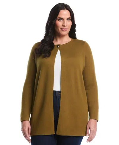 Rafaella Plus Size Plus Size Turnlock Metal Closure Long Sleeve Cardigan In Gray