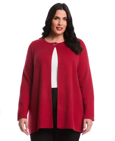 Rafaella Plus Size Plus Size Turnlock Metal Closure Long Sleeve Cardigan In Red