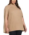 Rafaella Plus Size Poncho Sweater In Dark Safari