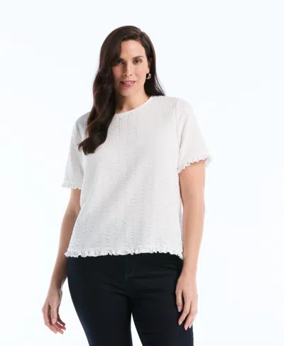 Rafaella Plus Size Puckered Ruffle Short-sleeve Top In White