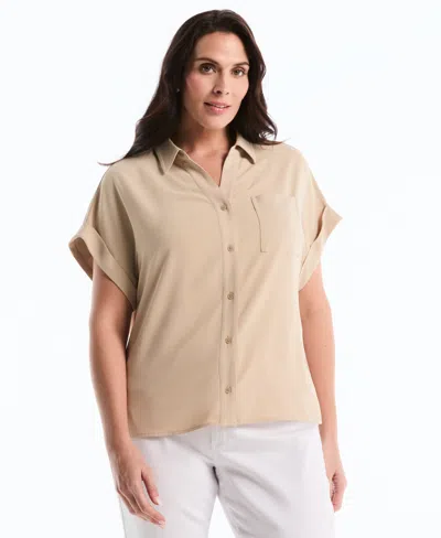 Rafaella Plus Size Roll Short-sleeve Shirt In Brown