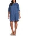 Rafaella Plus Size Roll Sleeve Linen Shirt Dress In Blue