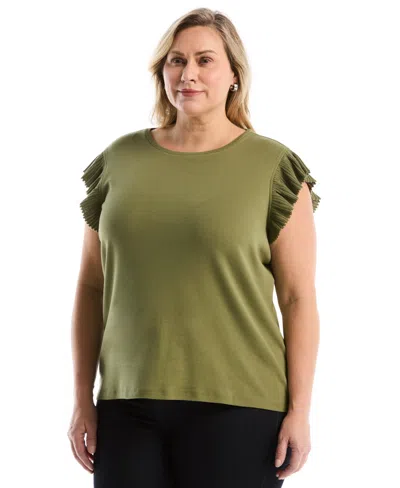 Rafaella Plus Size Ruffle Cap-sleeve Top In Green