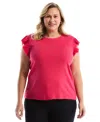 Rafaella Plus Size Ruffle Cap-sleeve Top In Red
