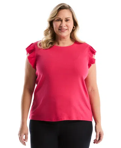 Rafaella Plus Size Ruffle Cap-sleeve Top In Red