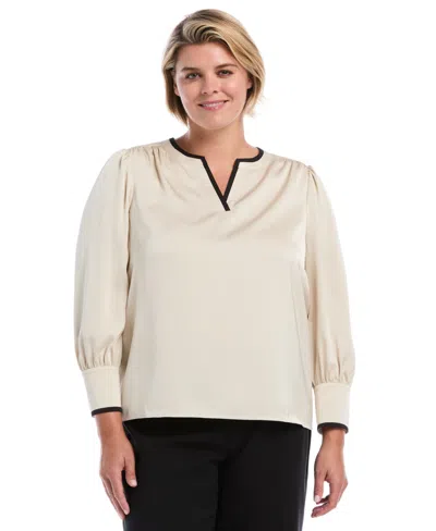 Rafaella Plus Size Satin Split-neck Long-sleeve Blouse In Orange
