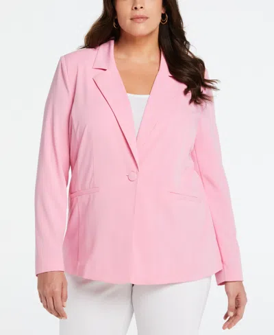 Rafaella Plus Size Single Breasted Blazer Jacket In Begonia Pink