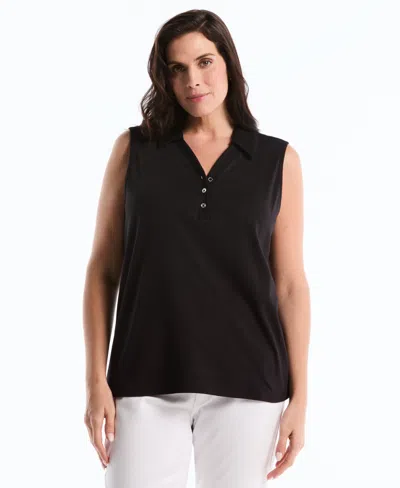 Rafaella Plus Size Sleeveless Polo Top In Black