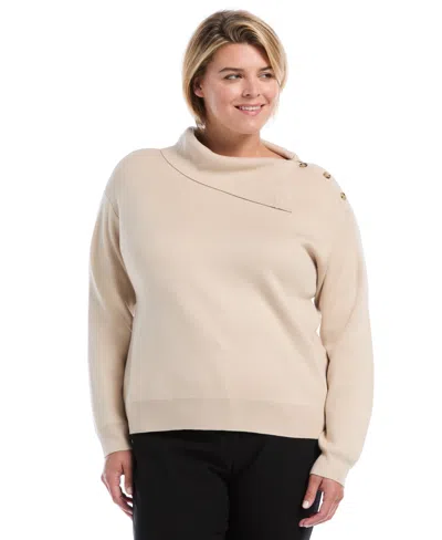 Rafaella Plus Size Split-neck Button Long-sleeve Sweater In Blue