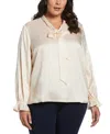 Rafaella Plus Size Tie Front Long Sleeve Blouse In Shell