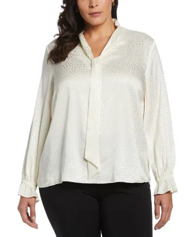 Rafaella Plus Size Tie Front Long Sleeve Blouse In Star White