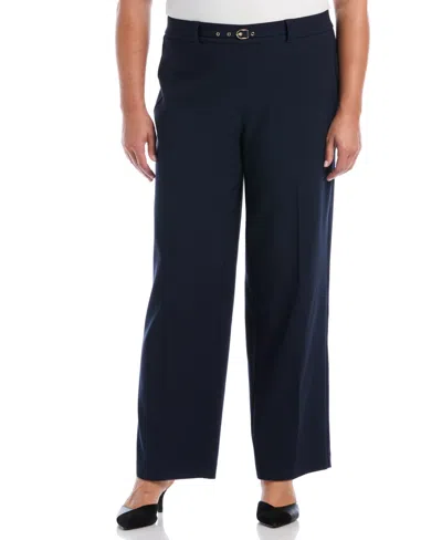 Rafaella Plus Size Wide-leg Pull-on Mid-rise Pants In Blue