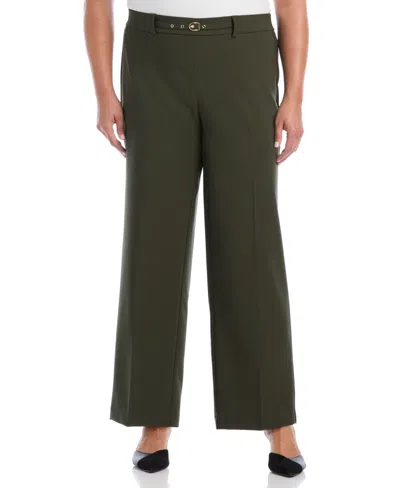 Rafaella Plus Size Wide-leg Pull-on Mid-rise Pants In Green