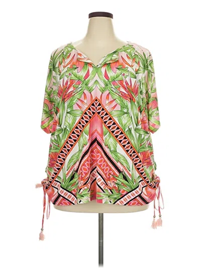 Pre-owned Rafaella Short Sleeve Blouse In Green