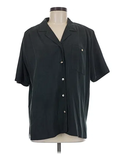 Pre-owned Rafaella Short Sleeve Silk Top Black Collared Neckline Tops