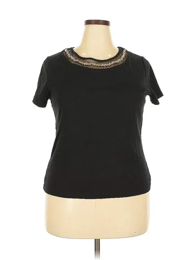 Pre-owned Rafaella Short Sleeve Top Black Collared Neckline Tops