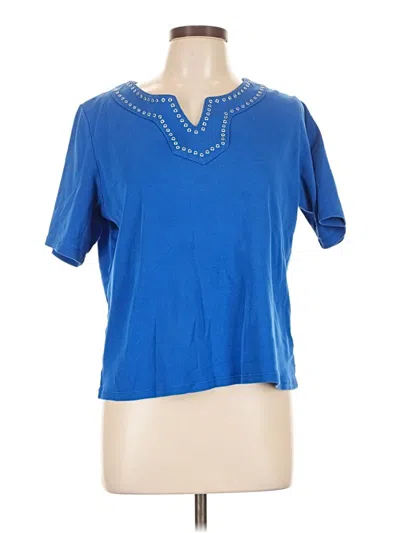 Pre-owned Rafaella Short Sleeve Top Blue Keyhole Neckline Tops