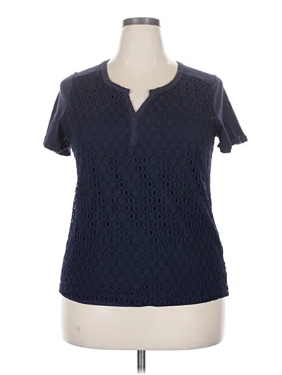 Pre-owned Rafaella Short Sleeve Top Blue Keyhole Neckline Tops